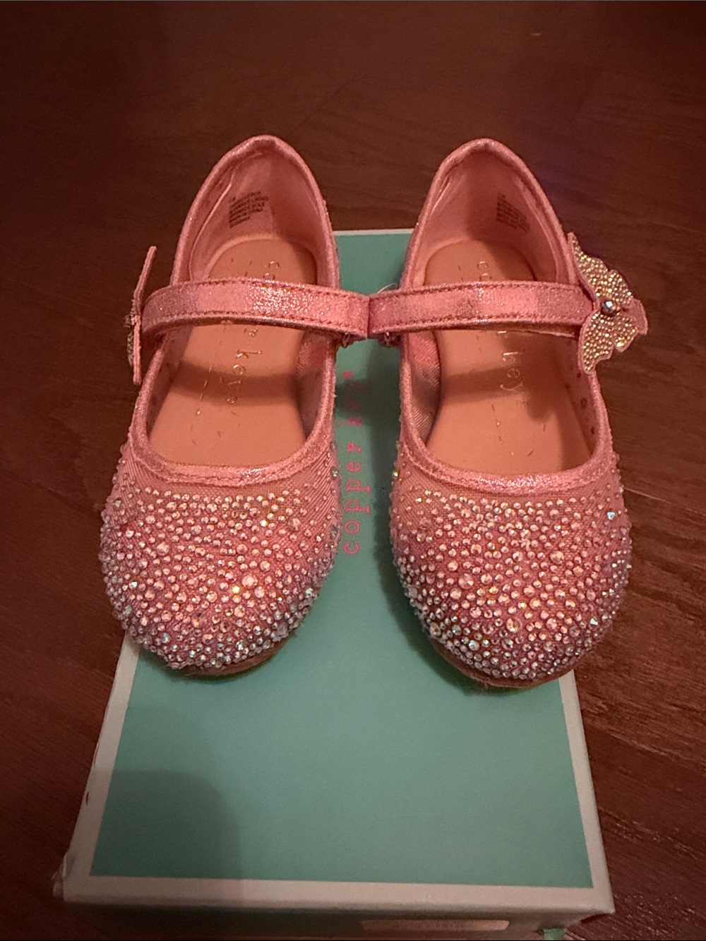 Copper Key Pink Sparkle Mary Jane Flats with Bow Accent